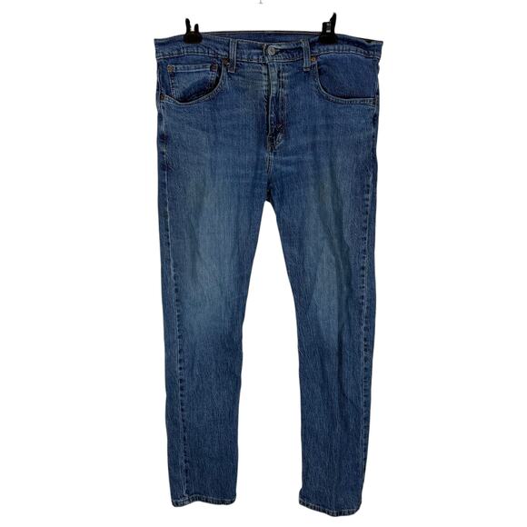 Levi's 502 Jeans Men 34x32 Blue Denim Stretch Pockets Mid-Rise Taper Fit Zip Fly - Picture 1 of 14